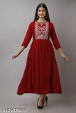 Trendy rayon embroidered gown for girls, three-quarter sleeves, vibrant Indian design