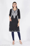 New woolen Aari kurti, embroidered three-quarter sleeve woolen kurti in L size (bust 40in, length 42in), premium quality Indian handcrafted wool kurti
