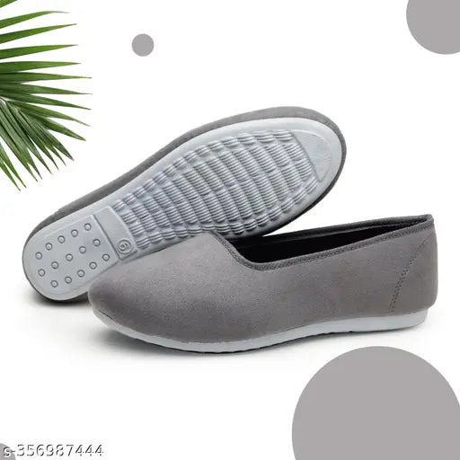 Grey suede slip-on ballerinas for women and girls - Yuki Grey comfortable bellies, fashionable daily wear shoes