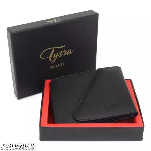 Tysra Men's Faux Leather Tri-fold Compact Wallet, solid brown, multiple compartments, perfect for everyday use, hand stitched for longevity, slim design fits pockets easily, gift boxed