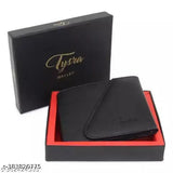 Tysra Men's Faux Leather Tri-fold Compact Wallet, solid brown, multiple compartments, perfect for everyday use, hand stitched for longevity, slim design fits pockets easily, gift boxed
