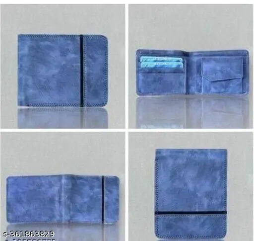 Blue faux leather men's card holder, 2 compartments, ultra slim design