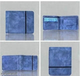 Blue faux leather men's card holder, 2 compartments, ultra slim design