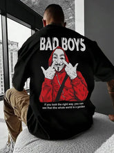 Hiden Brooks Men's Black Cotton Oversized Graphic Printed T-Shirt, three-quarter sleeves, bad boy design, size options available