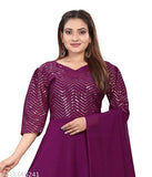 Embellished net Georgette Anarkali dress VIDHI WINE, full-sleeved, Indian made