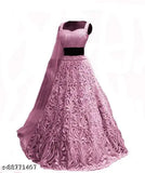 Embroidered net lehenga set, free size with 44in waist and 42in length from India