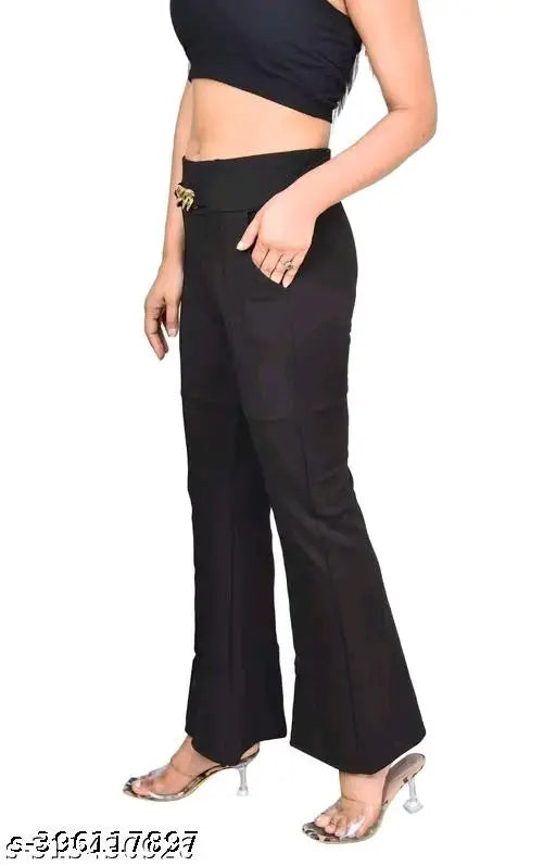 Trendy latest black karara and palazzo with golden cahin design for women, solid cotton lycra skirt and top set in size 26, 37 inches long