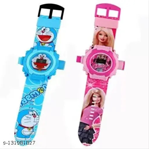 Stylish cartoon character projector watch combo for kids, digital dial with adjustable rubber band, India origin