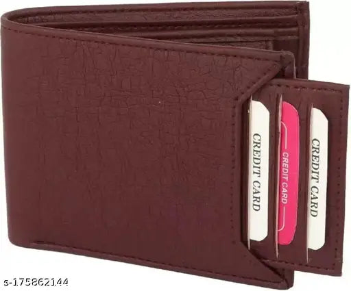 Brown faux leather casual wallet for men, solid design, free size (L4cm x W10cm), Made in India