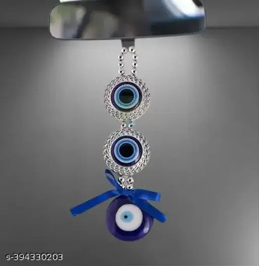Blue Turkish oval evil eye nazar amulet, blue protection decor for home or car