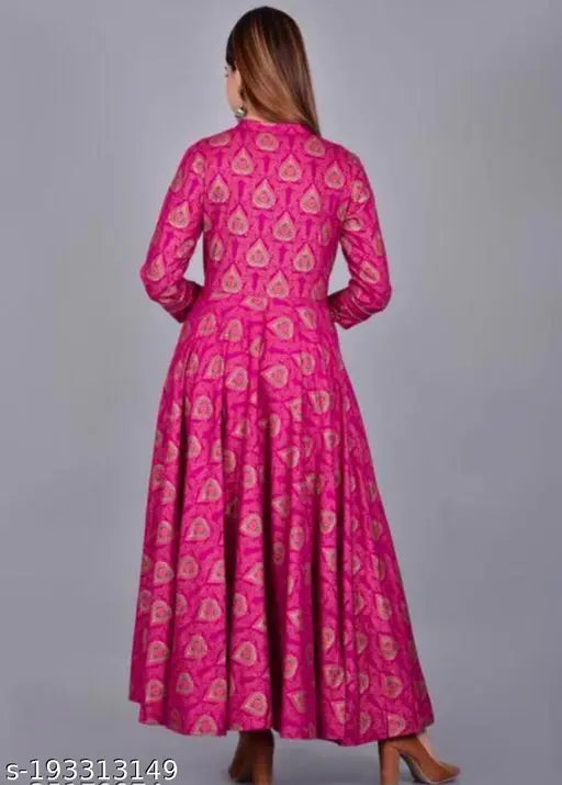 Designer rayon kurti with printed embroidery, three-quarter sleeves, available in S, M, L, XL, XXL, XXXL sizes