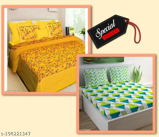 Jaipuri cotton printed double bedsheets - pack of 2, superfine floral pattern, summer essentials for adults, 144 thread count, India origin