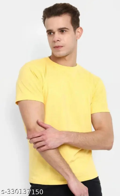 Asm Soid yellow cotton blend round neck men's t-shirt, high quality print on eco-friendly fabric, perfect for summer and autumn seasons