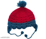 Hand-knitted red and grey girl's sweater set with cap, mittens, and socks in wool - High quality winter essential for babies aged 0-3 years