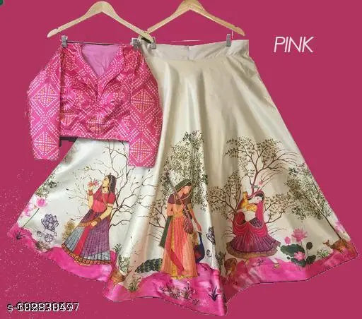 Silk blend Madhubani printed kids lehenga choli, Indian traditional outfit for children aged 9-12 months