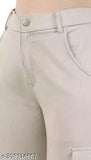 Solid high waist cotton lycra cargo jeans, stylish trendy women's & girls' pants with three pockets and zipper closure