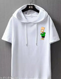 New trendy men's polyester hoodie sweatshirt, short sleeves, printed net design