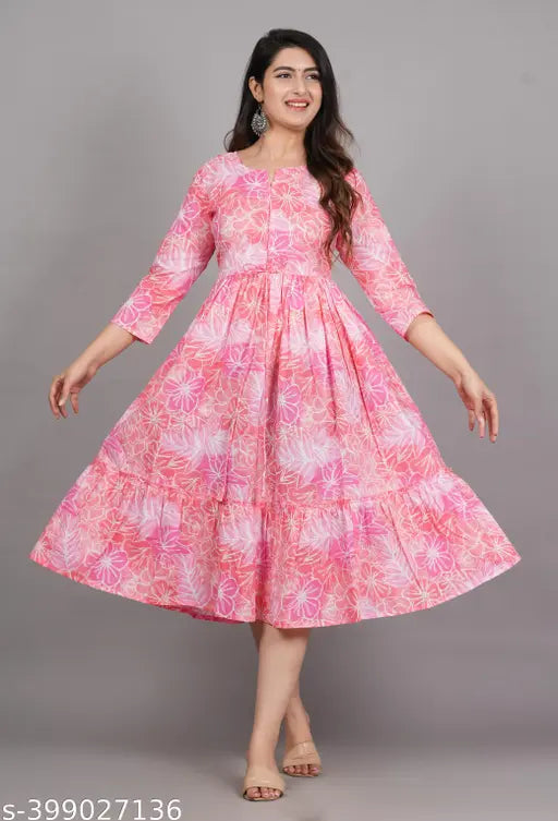 Pure cotton three-quarter sleeve printed kurtis for women, contemporary Indian fashion