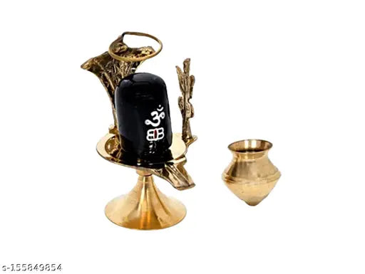 Brass Shivling Idol sculpture with Trishul and Nag statue, decorative Hindu God figurine (8cm x 5cm x 8cm), traditional Indian handmade Shiva statuette for home decor or spiritual gifts