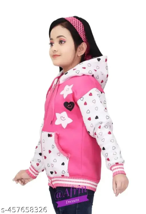 Kids girls winter hoodie jacket in printed net, cotton long sleeves for toddlers 0-12 years
