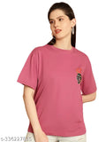 Oversized printed pink cotton women's t-shirt (LZ-Oversize-502), trendy, comfortable, casual wear