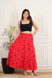Red love print viscose rayon skirt, free size with printed net pattern
