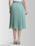 All-light-green crepe midi skirt, solid pattern, women's fashion, size 28-38 (India origin)
