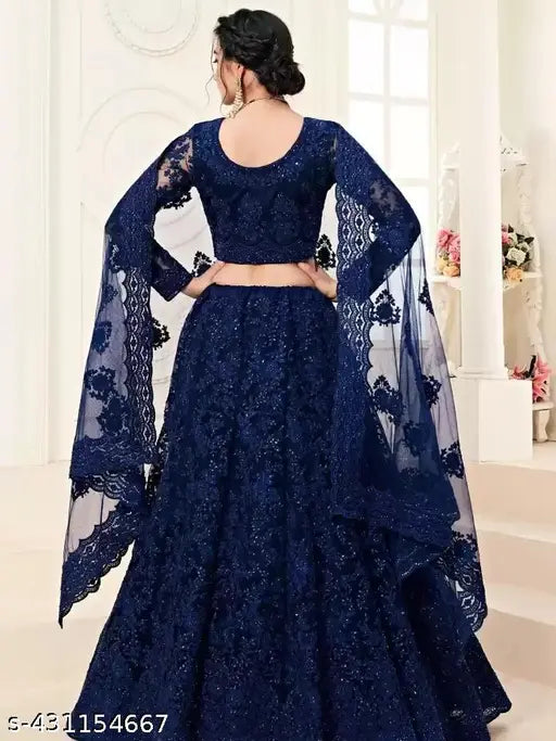 Embroidered net lehenga choli set, unstitched (waist size 42in, length 44in), Indian fashion accessory