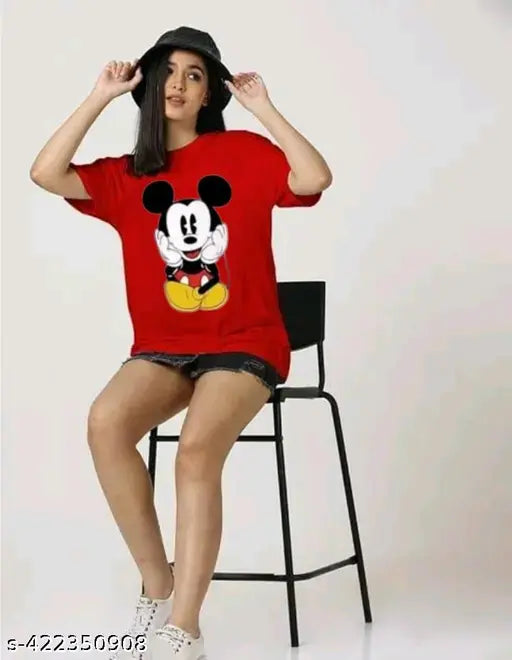 Black and red cotton blend women's/girl oversized cartoon print t-shirt pack of 2 - casual, comfortable, round neck