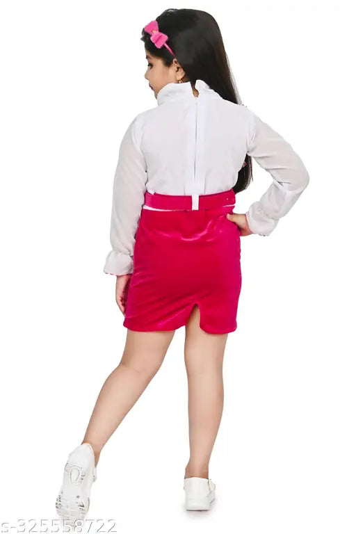 Blue, pink, or red Georgette party dress combo for kids (ages 6-8), full sleeves, soft cotton, high-quality stitching