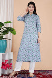 Pink rayon straight kurti, ethnic motif printed, three-quarter sleeves. Indian fashion for women, size S-5XL