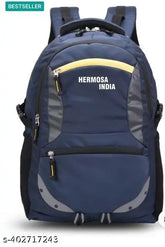 Navy blue spacious polyester unisex backpack with rain cover and reflective strip for college, school, travel, or work