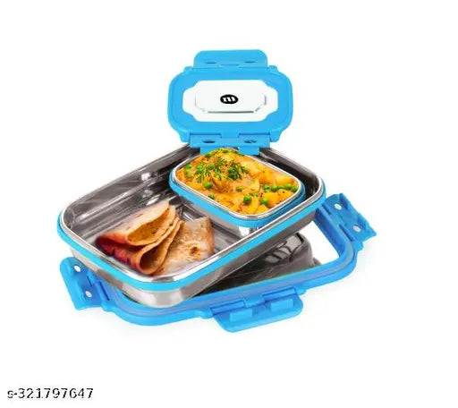 Green stainless steel Brezzo lunch box, airtight and leakproof, perfect for school trips and offices (650ml, 150ml capacity)