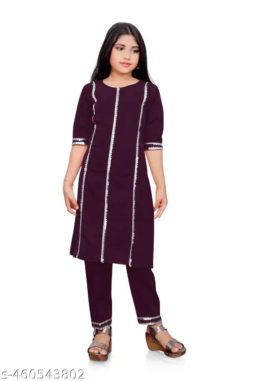 kids girls aari-type crepe kurta set, self-design mirror work pyjamas for girls, various sizes from 4-16 years, India origin