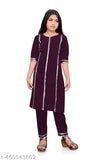 kids girls aari-type crepe kurta set, self-design mirror work pyjamas for girls, various sizes from 4-16 years, India origin