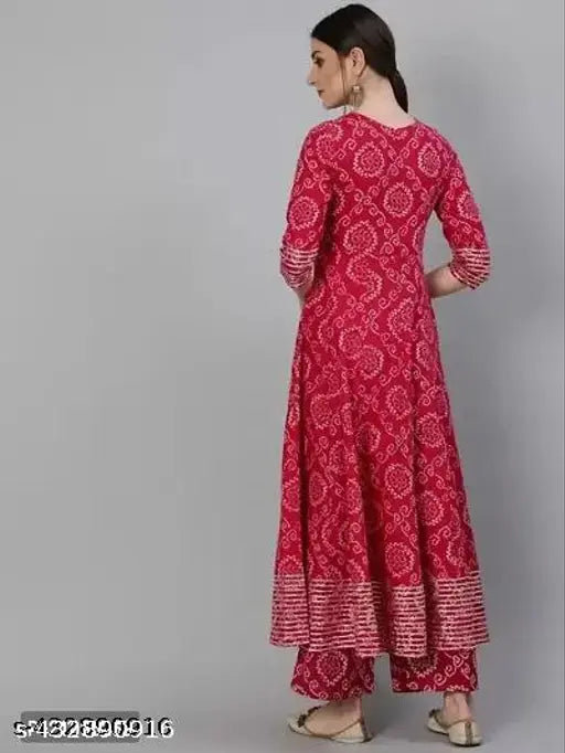 Red chiffon embroidered anarkali gown with dupatta and bottomwear, Rayon fabric, printed pattern, three-quarter sleeves - women's premium designer outfit from Amaira Fashion & Creation, India