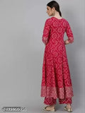 Red chiffon embroidered anarkali gown with dupatta and bottomwear, Rayon fabric, printed pattern, three-quarter sleeves - women's premium designer outfit from Amaira Fashion & Creation, India