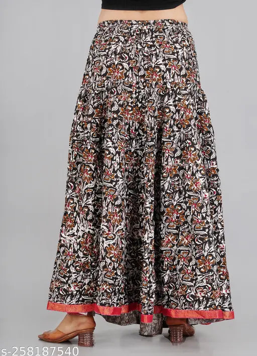 Printed rayon long skirt for women, size 34/36, 40-inch length, Indian origin