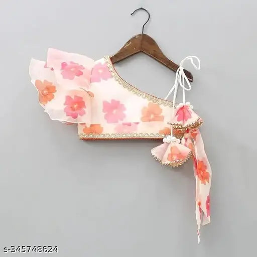 Embellished organza lehanga choli for kids girls, sleeveless and stitched net design, 1 quantity, sizes from 2-3 years to 7-8 years, Indian origin