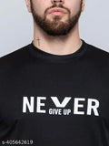 White printed polyester men's round neck t-shirt with quick dry tech, suitable for gym and running