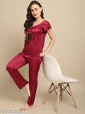 Boston satin women's nightsuit, solid satin pyjamas for sleepwear, two pieces in sizes S, L, XL originated from India