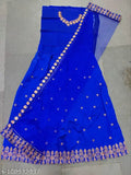 GOPI Blue satin lehenga set with net dupatta, embellished for kids fashion, India origin