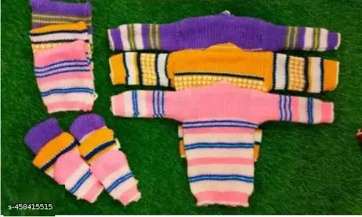 Soft wool striped newborn sweater set, 3 pc (0-3 months), ideal gift, random color