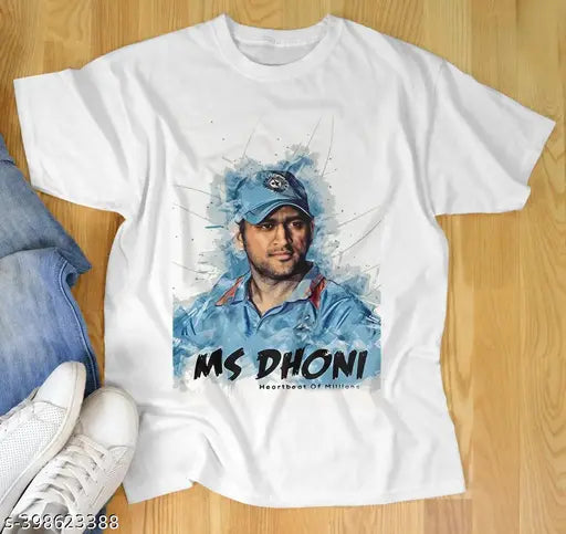Ms Dhoni printed polycotton blend men's t-shirt, round neck, half sleeves, regular fit, ultra soft, comfortable, lightweight