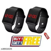 Black silicone square digital watches combo pack: men's and women's smart, classy wristwatches with transparent dials