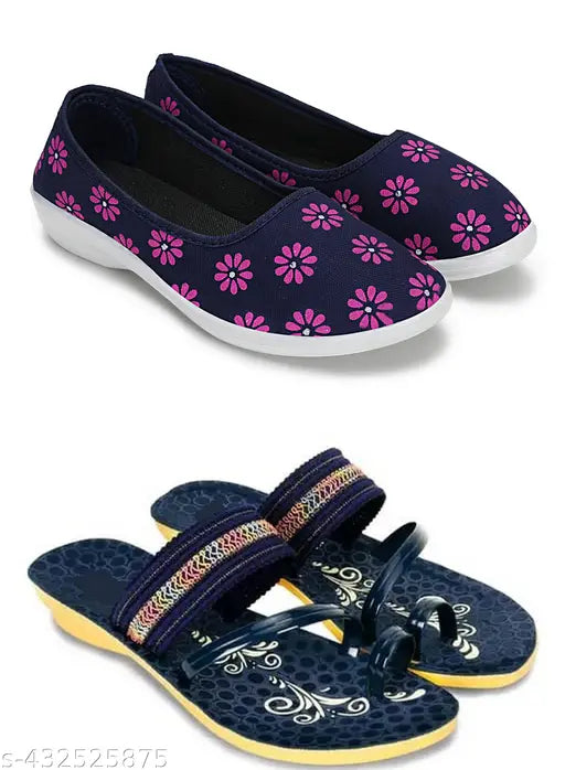 HIYAGA women's printed ballerina flip flops pack of 2 in fur, India-made footwear for girls & women