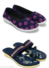 HIYAGA women's printed ballerina flip flops pack of 2 in fur, India-made footwear for girls & women