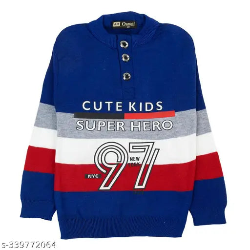 Woolen colorblocked sweater for boys winter wear, keeps kids warm & stylish. Made in India