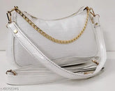 White PU leather print sling bag for girls with 2 shoulder straps, perfect for everyday essentials