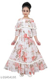 Pink Georgette kids lehenga choli set, trendy 3/4 sleeves, printed floral pattern